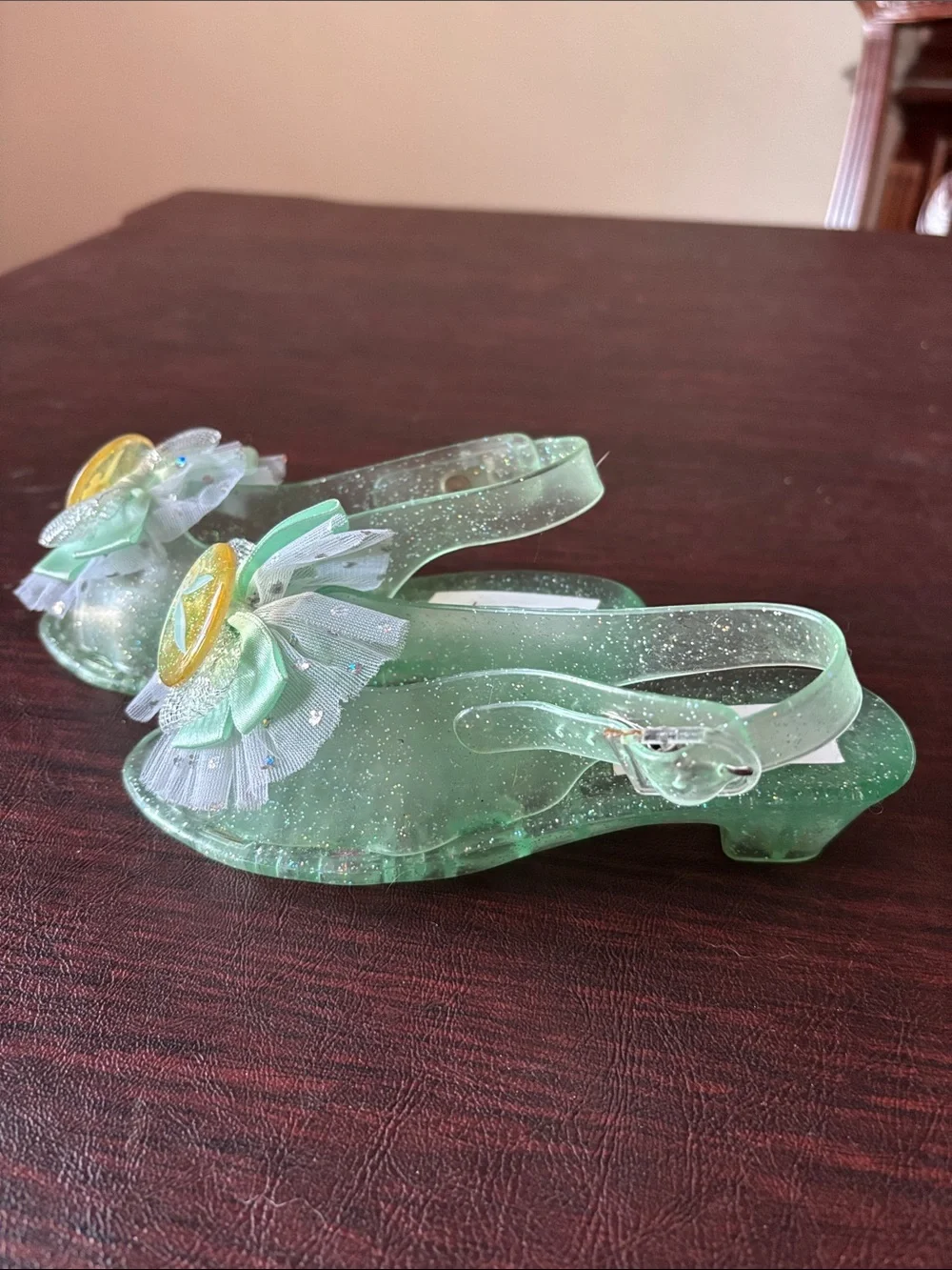 Disney Girls Green Tinker Bell Jelly Sandals with Tulle Bows